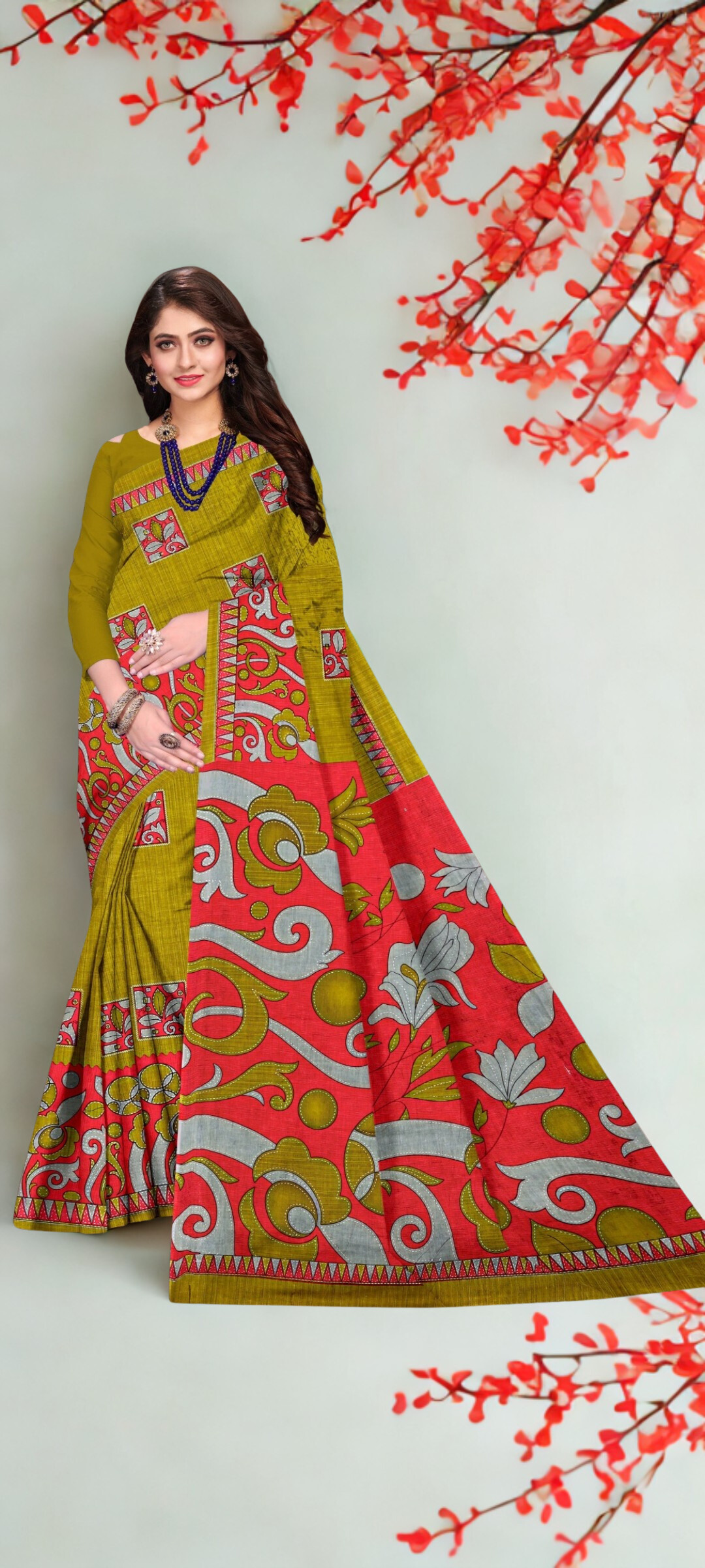 Printed Floral Design Cotton Sarees 8 Printed Floral Design Cotton Sarees - Image 7