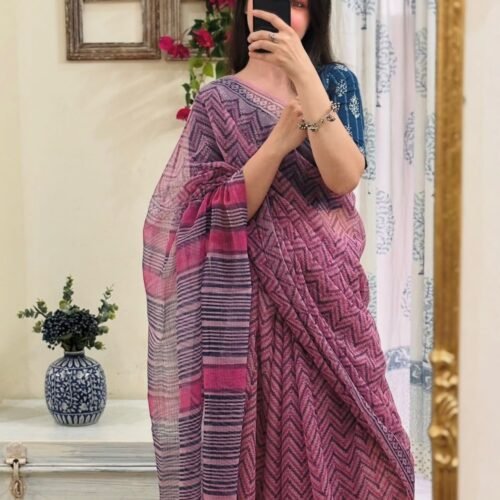 Kota Doriya With Digital Print Work And Running Designing Blouse