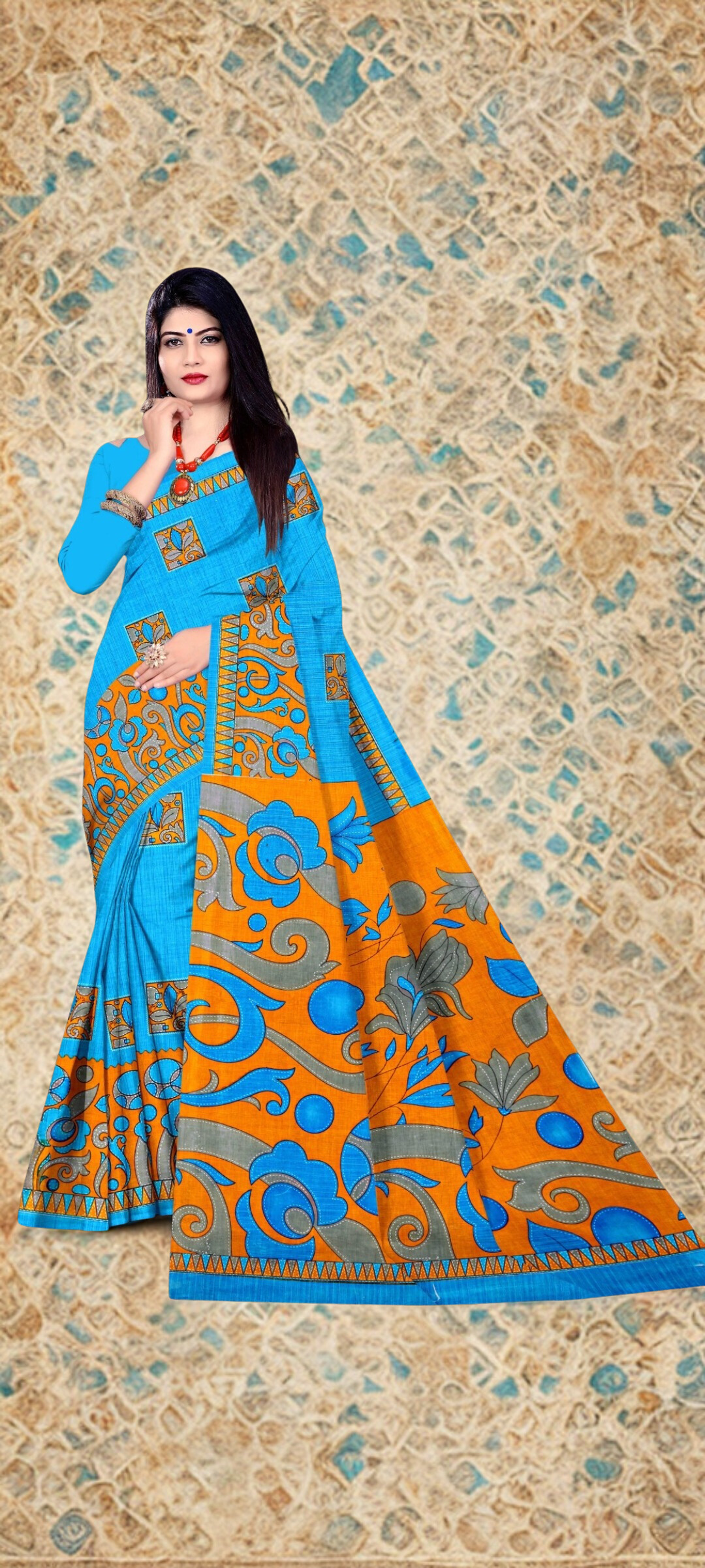 Printed Floral Design Cotton Sarees 5 Printed Floral Design Cotton Sarees - Image 4