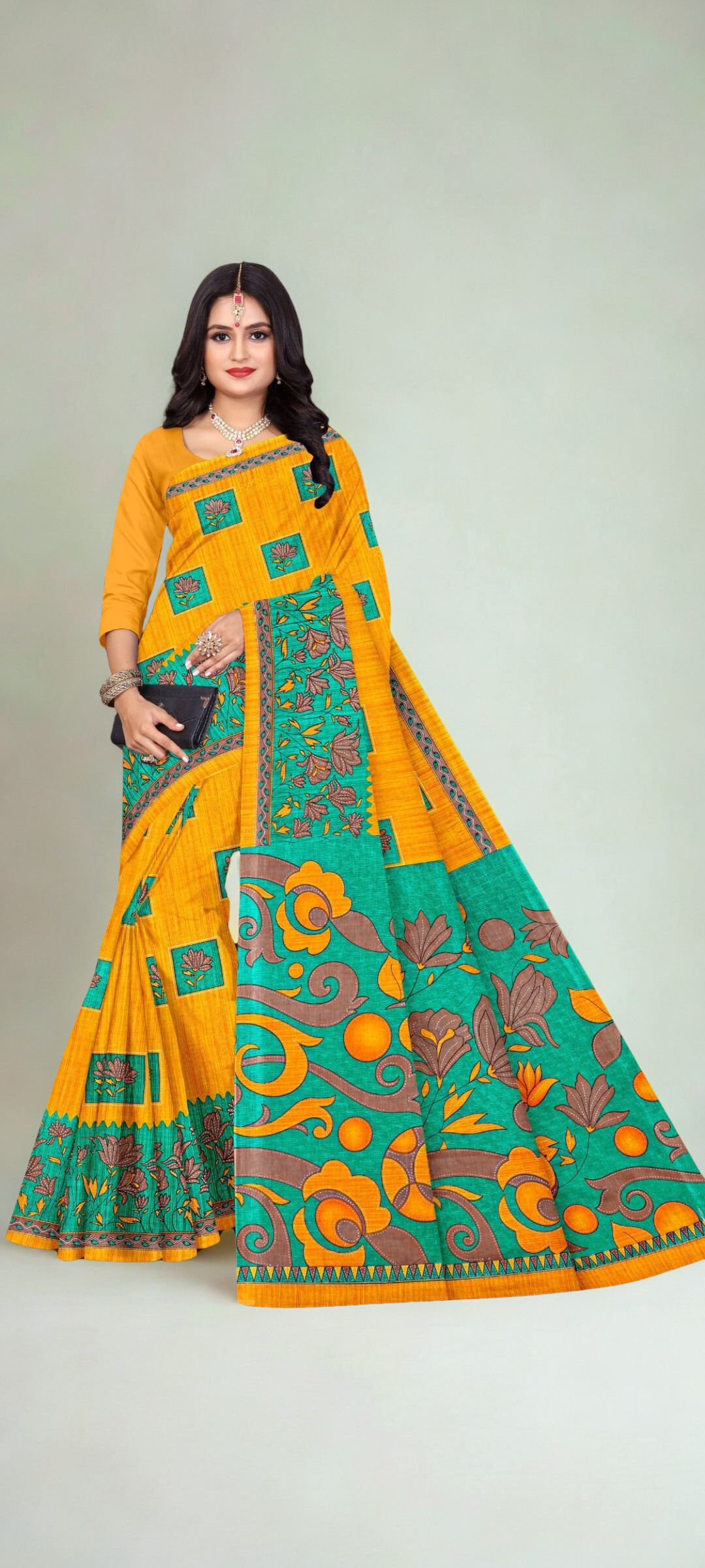 Printed Floral Design Cotton Sarees 4 Printed Floral Design Cotton Sarees - Image 3