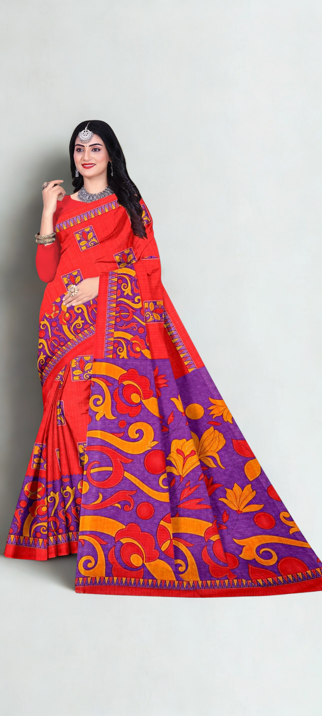 Printed Floral Design Cotton Sarees 2 Printed Floral Design Cotton Sarees