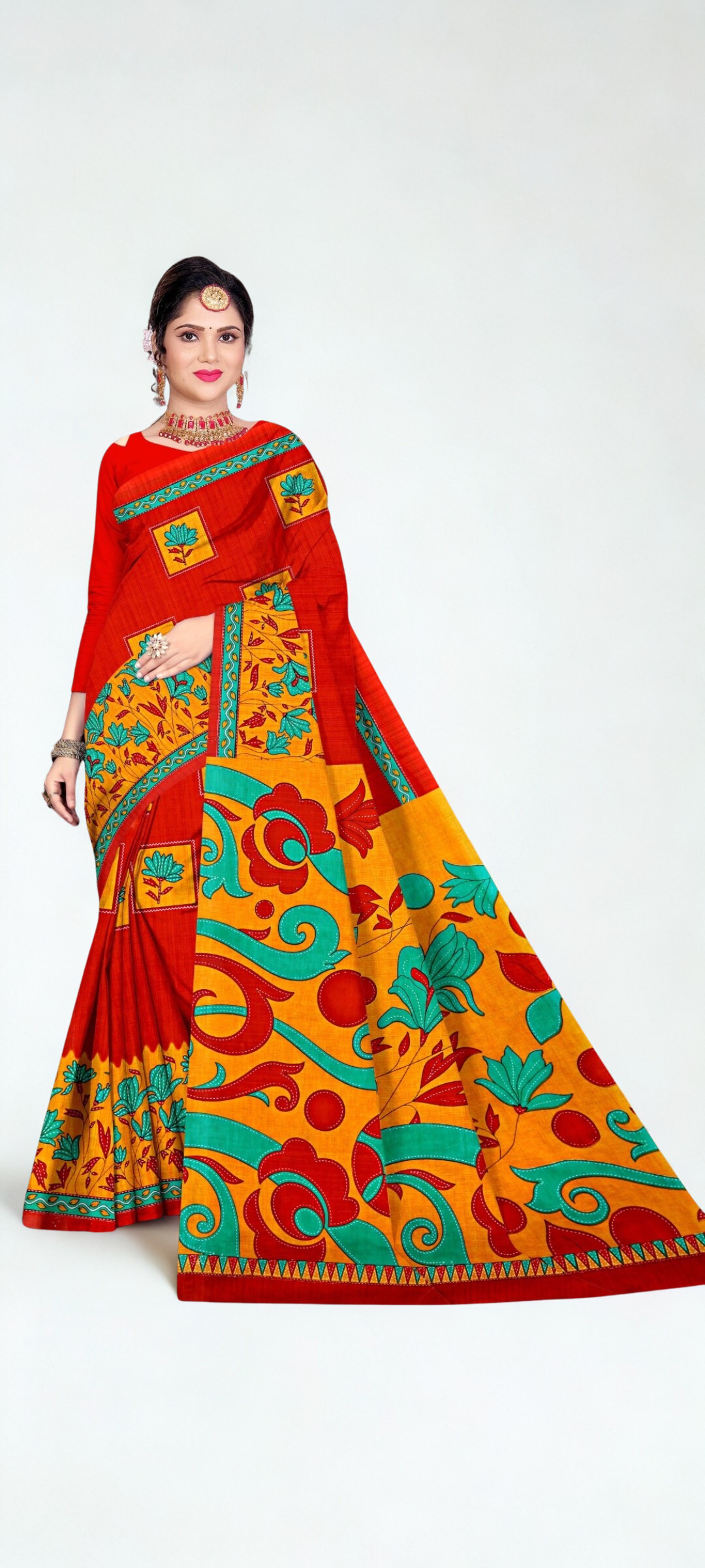 Printed Floral Design Cotton Sarees 3 Printed Floral Design Cotton Sarees - Image 2