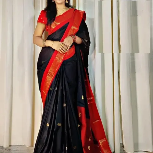 NST5 Self Design, Embellished, Woven Paithani Tissue, Cotton Silk Saree with Unstitched Blouse