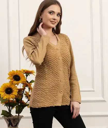 DADU DAYAL Self Design V Neck Party Women Pure Wool Sweater 27 DADU DAYAL Self Design V Neck Party Women Pure Wool Sweater