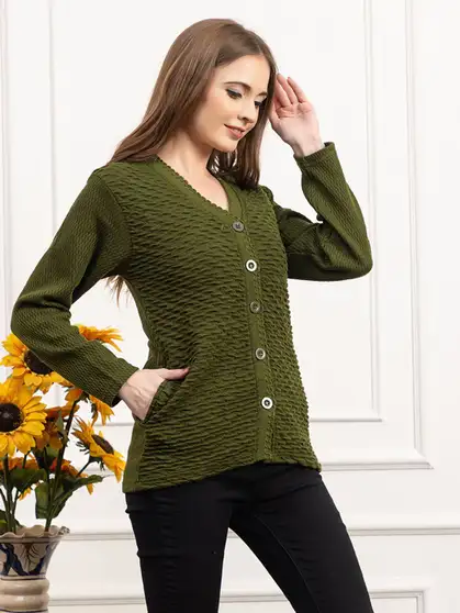 DADU DAYAL Self Design V Neck Party Women Pure Wool Sweater 5 DADU DAYAL Self Design V Neck Party Women Pure Wool Sweater - Image 4