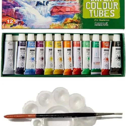 MotoArt Camlin Kokuyo Student Water Color Tube - 5ml Each, 12 Shades with Tray and Brush