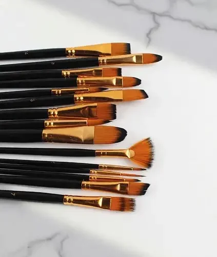 Universal Hub Paint Brushes Roller and Knife for Acrylic Paints, Oil, Modern Art Painting (Set of 16, Black, Gold) 15 Universal Hub Paint Brushes Roller and Knife for Acrylic Paints, Oil, Modern Art Painting (Set of 16, Black, Gold)