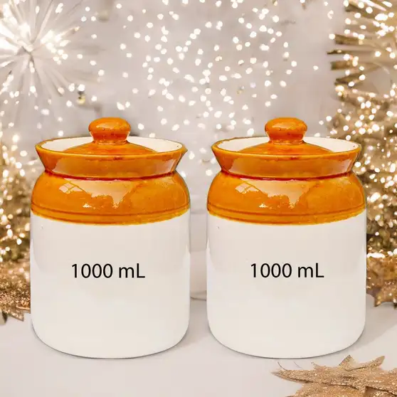 PotteryDarbar Pack of 2 Ceramic Pickle Jar 3 PotteryDarbar Pack of 2 Ceramic Pickle Jar - Image 2