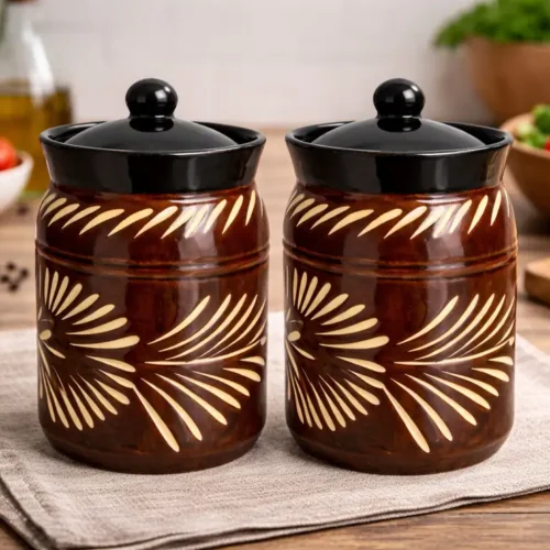 PotteryDarbar Pack of 2 Ceramic Pickle Jar