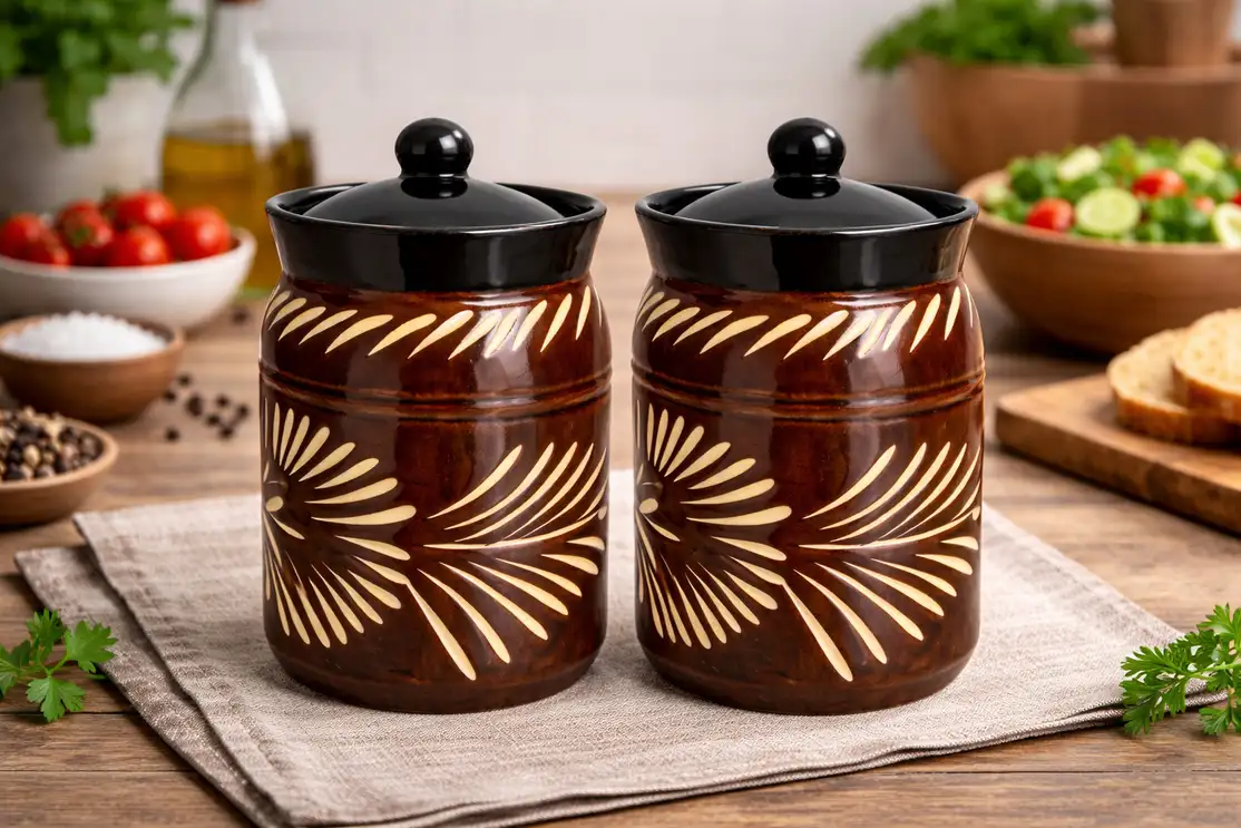 PotteryDarbar Pack of 2 Ceramic Pickle Jar 2 PotteryDarbar Pack of 2 Ceramic Pickle Jar