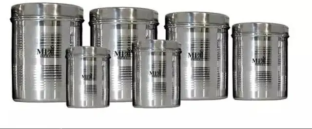 Daintree Pack of 6 Steel Grocery Container - 300 ml, 400 ml, 500 ml, 750 ml, 1000 ml, 1250 ml Silver 2 Daintree Pack of 6 Steel Grocery Container - 300 ml, 400 ml, 500 ml, 750 ml, 1000 ml, 1250 ml Silver