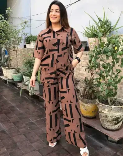 TRADE ZONE Women Printed Brown Top & Pyjama Set 4 TRADE ZONE Women Printed Brown Top & Pyjama Set
