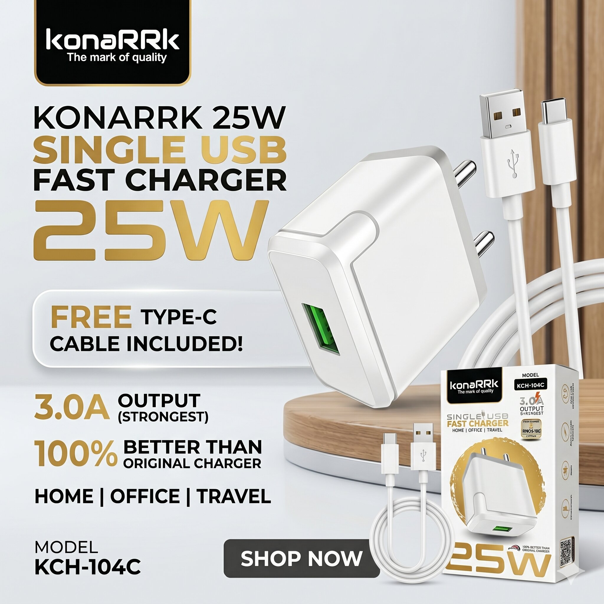 onarrk 25W Single USB Charger With Free Type-C Cable 2 onarrk 25W Single USB Charger With Free Type-C Cable